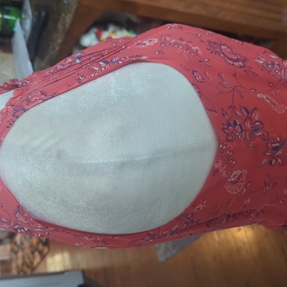 Joie 100% Silk Coral Pink Print Sheer Tiered Halter Midi Flowy Sundress Sz M - Picture 9 of 14